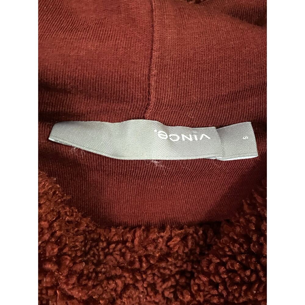 Vince Cozy Pullover Hoodie Small Red Maroon Faux Sherpa Teddy Cropped Sweatshirt - Picture 13 of 16